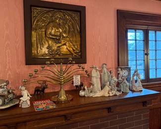 Brass Menorah from Fowler Mansion with Angelic Relief Plaque