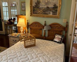 Vintage Oak Bedroom Set with Landscape Painting by Lucien Henry