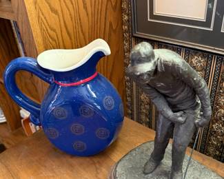 Blue Speckled Ceramic Pitcher with Swirls - Hall Style