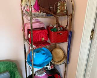 Brass Bamboo Style Etagere with Assorted Accessories