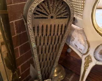 Antique Brass Peacock Folding Fan Fireplace Screen