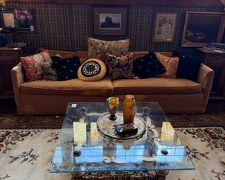 Mid-Century Modern Sofa with Decorative Pillows