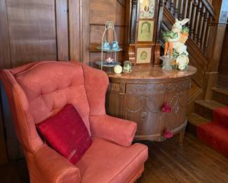 Crawford 28 in. Coral Fabric Wing Back Arm Chair