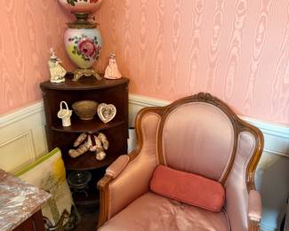 Louis XV Style Bergere Armchair with Floral Accent Lamp