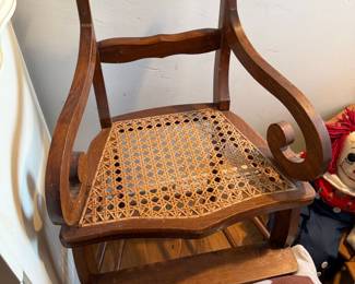 Antique French Country Ladder Back Side Chair with Cane Seat