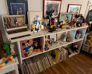 Assorted Disney and Looney Tunes Collectibles with Vintage Watches and Records
