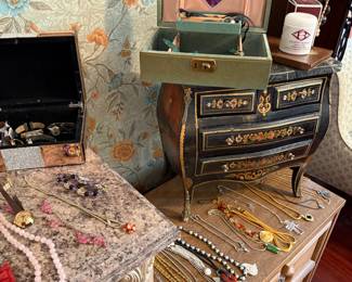 Assorted Costume Jewelry Collection with Vintage Jewelry Box
