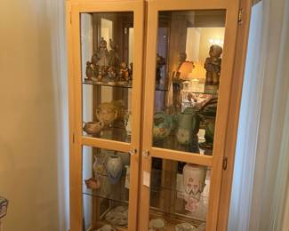 Light Oak Curio Cabinet with Glass Doors and Shelves