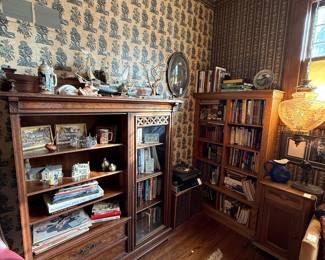 Antique Oak Bookcase with Glass Doors