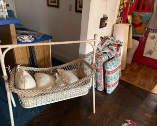 Vintage Wicker Baby Bassinet with Stand and Bedding