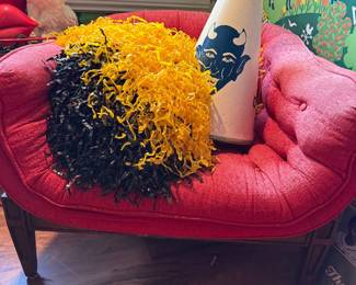Vintage Devil Face Megaphone with Black and Yellow Pom-Poms