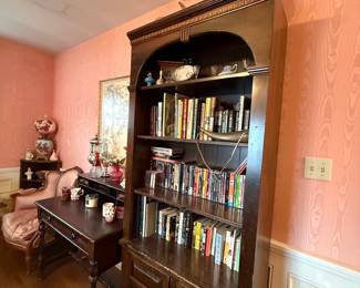 Antique Dark Wood Bookcase with Glass Doors