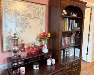 Dark Wood Secretary Desk with Built-in Bookcase
