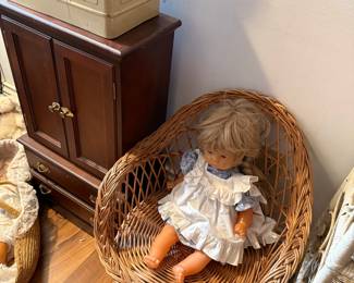 Vintage Wicker Doll Chair with Doll
