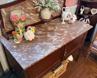 Antique Marble-Top Washstand with Carved Details