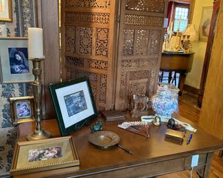 Vintage Hand-Carved Teak Wood Room Divider Screen