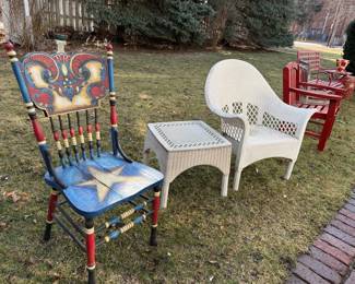 Hand-Painted Folk Art Chair with Star Motif