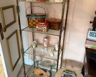 Vintage Brass Faux Bamboo Etagere with Glass Shelves