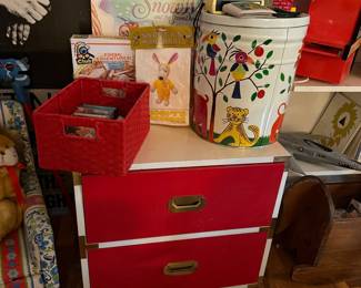 Vintage Campaign Style Red 3-Drawer Chest