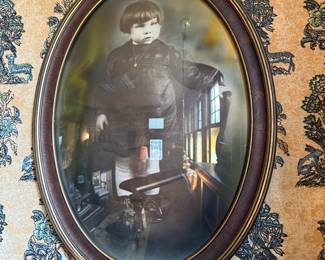 Antique Oval Portrait Frame with Convex Bubble Glass and Child Photograph