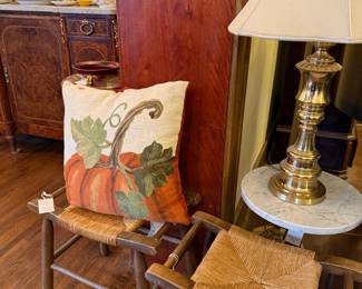 Vintage Windsor Style Chairs with Pumpkin Pillow