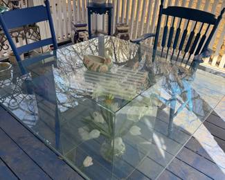 Glass Top Coffee Table with Blue Chairs