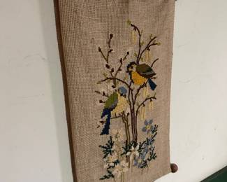 Vintage "Birds in Nature" Cross-Stitch Wall Hanging