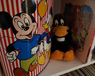 Vintage Cheinco Mickey Mouse, Donald Duck, and Goofy Tin Waste Basket