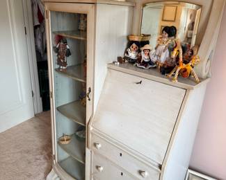 Vintage Gustavian Style Secretary Desk with Glass Display Cabinet