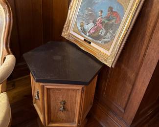Vintage Hexagonal Pedestal Side Table with Slate Top