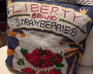Liberty Brand Strawberries Needlepoint Pillow