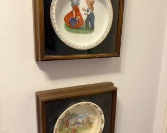 Framed Sunbonnet Babies and Bunny Picnic Decorative Plates