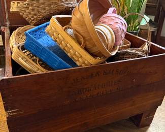 Vintage Jensen-Sales Co. Omaha, Nebraska Wooden Crate with Assorted Baskets