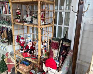 Rattan Shelf Unit with Assorted Christmas Decor