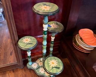 Hand-Painted Daisy Tiered Plant Stand