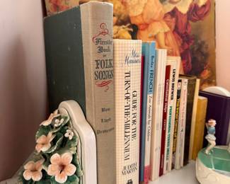 Vintage Book Collection with Floral Ceramic Bookends