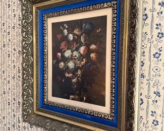 Ornate Gilt and Silver Tone Frame with Floral Still Life Print