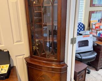 Inlaid Wood Corner lighted cabinet