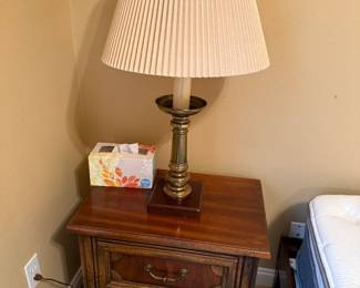 Wood Nightstand & Brass Lamp