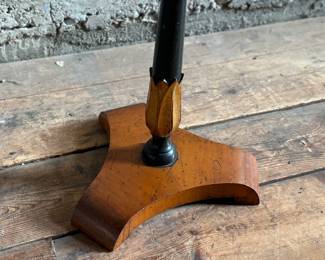 This lot features a 19th-century Biedermeier-style pedestal side table with a single drawer that measures, 20” H x 19” W x 13.5” D.