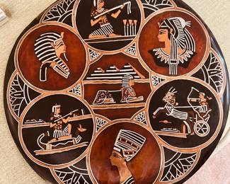 Egyptian Silver Inlaid Tray handmade Real Copper Wall Hanging Charger Tray