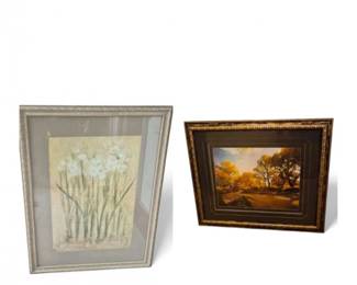 Large Framed Wall Art: Subtle Floral & Autumn Trees