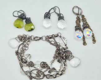 Crystal & 925 Sterling Bracelet and Earrings