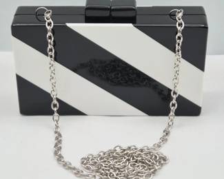 La Regale Black & White Acrylic Box Purse w/ Long Silvertone Chain