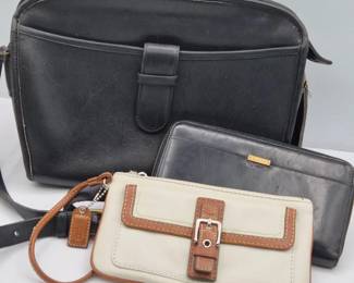 Vintage Black Leather Coach Bag, Wallet & Wristlet