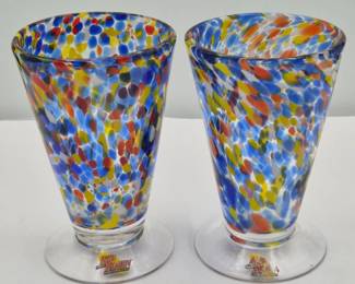 Two Red Robin Handblown Glass Confetti Sundae Glasses