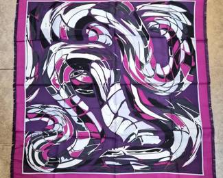 Emilio Pucci Silk Scarf, Purple Abstract Swirls w/ Fringe (#2)