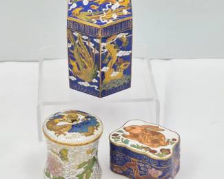 Cloisonné Trinket Box Trio: Dragons, Rabbit & Florals