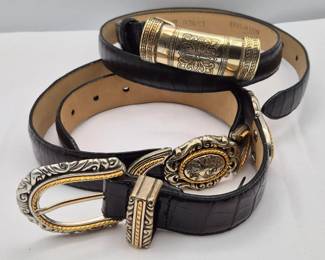 Brighton Black Croc Leather Fashion Belt Duo - Size Small & Med