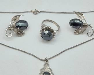 Hematite Stone Necklace, Earrings & Ring
